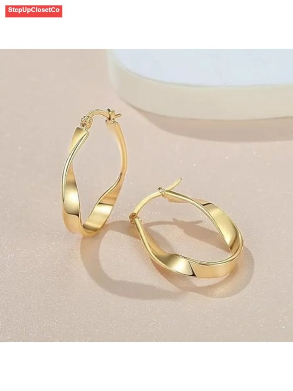 14K Gold Plated Fine Weave Hoop Earrings for Women Lightweight